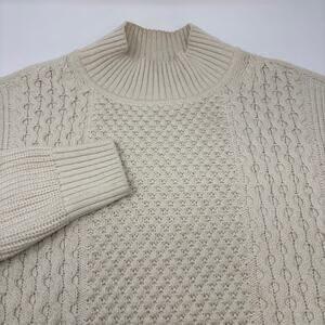 Gap Mens Medium‎ Beige Cable Knit Fisherman Long Sleeve Cotton Wool Sweater